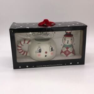 Johanna Parker Carnival Cottage Snowman Bell & Mug Set Christmas New